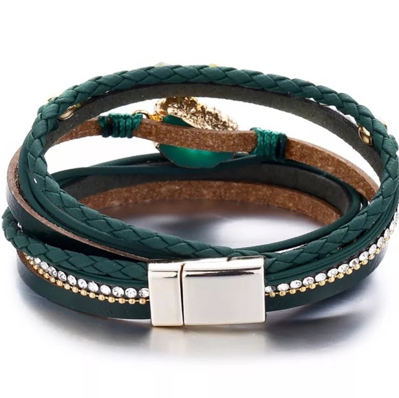 🆕️Boho Green agate stone leather bracelet - Picture 2 of 5